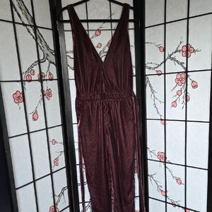 Free People Deep Burgundy Jumpsuit Velour Size 6